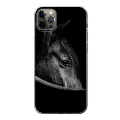 Produktbild von MuchoWow® Handyhülle Schutzhülle Hülle für iPhone 12 Pro Max Pferde - Porträt - Schwarz - Tiere Silikon Softcase Handy Hülle - Hartschale