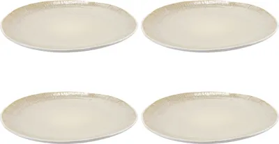 Produktbild von Speiseteller - Ø 27 cm - Beige - Weiß - Steingut - mit linienförmiger Reliefprägung - 4er Set