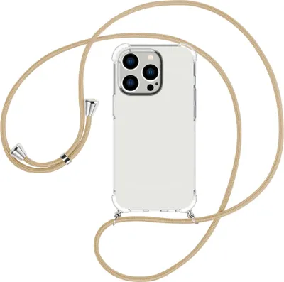 Produktbild von Handykette Backcover-Schutzhülle mit Band (Metall silberfarben) für Apple iPhone 15 Pro Max - caramel