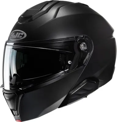 A black motorcycle helmet is shown from the front-left.