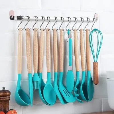 Productafbeelding van Unyqoos® Berglander siliconen keukengereedschapset, 38-delig – complete kookset, BPA-vrij, vaatwasmachinebestendig, hittebestendig, met bestekhouder en 14 ophanghaken