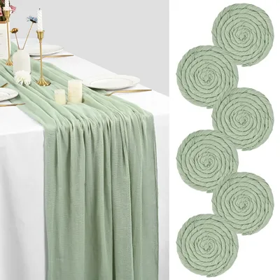 Produktbild von 6 Stück Salbeigrüne Käsetuch Tischläufer 80x300 cm zur Dekoration