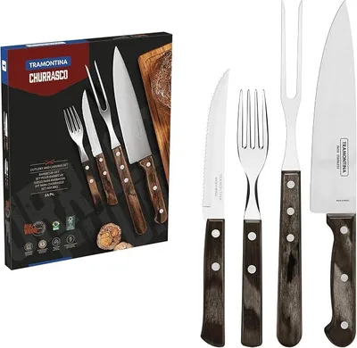 Imagen del producto de Juego de utensilios para barbacoa, de 14 piezas, acero inoxidable, que incluye utensilios para carne, tenedor para cortar y cuchillo para cortar, certificado
