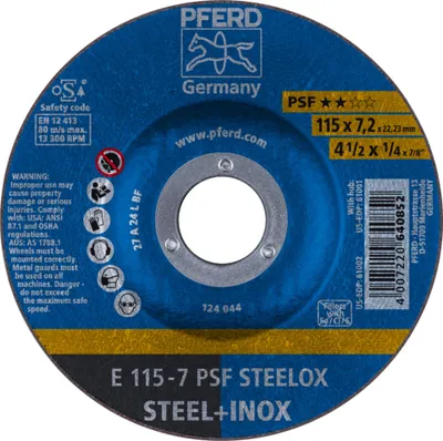 Produktbild von PFERD 62011640, Schneidedisk, Edelstahl, Stahl, 11,5 cm, Jede Marke, Eingedrückte Mitte, 2,22 cm