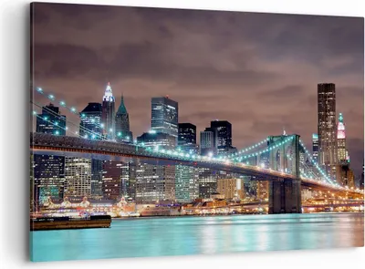 Produktbild von Bild auf Leinwand - Leinwandbild - Stadt Brücke Wolkenkratzer - 120x80cm - Wand Bild - Wanddeko - Leinwanddruck - Bilder - Kunstdruck - Wanddekoration - Leinwand bilder - Wandkunst - AA120x80-0218