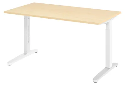 Produktbild von bümö Schreibtisch Serie-XB - Nachbildung Ahorn, Gestell: Weiß/Alu poliert, Größe:  140 x 80 cm