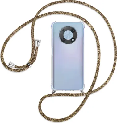 Produktbild von Handykette Backcover-Schutzhülle mit Band (Metall silberfarben) für Huawei nova Y90 4G (6.7'') - braun+beige