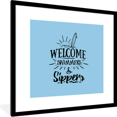 Produktbild von MuchoWow® Gerahmtes Poster Surfbrett - Blau - Spruch 40x40 cm - Poster mit Schwarzem Bilderrahmen Wandposter Rahmen Foto Bilder - Poster - Plakat im Rahmen