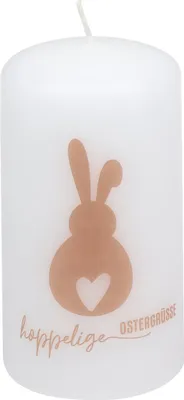 Produktbild von Stumpenkerze "hoppelige Ostern" Weiß 110/57 mm