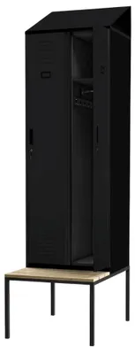 Produktbild von Umkleideschrank Spind mit Sitzbank KACPER 2 Abteile Etikettenhalter Lüftungsschlitze | Umkleidespind Metall Schließfachschrank Kleiderspind 229,5x60x85cm Schwarz