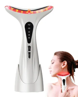 Produktbild von EMS Hals- & Gesichtsmassagegerät mit Lichttherapie, Nackenstraffung Gerät gegen Falten, Wärme & Vibration, Anti-Aging Beauty Tool, USB
