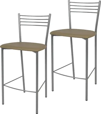 Produktbild von t m c s Tommychairs - 2er Set moderne Barhocker ELENA für Küche und Esszimmer, robustes Gestell aus lackiertem Stahl, Farbe Aluminium, gepolsterte Sitzfläche mit KUNSTLEDER in der Farbe Cappuccino bezogen