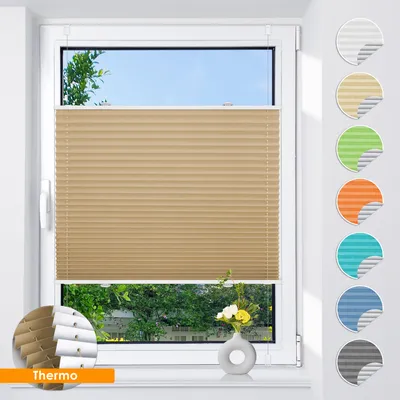 Produktbild von Grandekor Plissee klemmfix ohne Bohren Beige 75x200cm 100% verdunkelung Sicht- und Sonnenschutz Jalousie Verdunklungsrollo für Tür