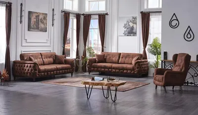 Produktbild von Braun Sofa Set 3tlg Wohnzimmer Sofagarnitur 3+3+1 Sitzer Modern Leder