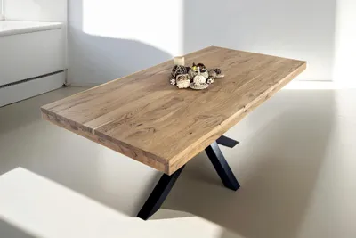 Produktbild von Esstisch 140 x 80 cm Rio, Esszimmertisch naturfarben, Akazienholz massiv, Spider-Gestell aus Metall Schwarz, gerade Kanten