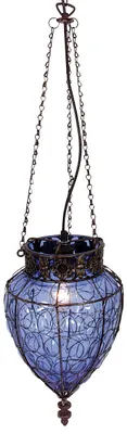 Produktbild von Pendelleuchten - Glas-/Pendelleuchte "ORIENT", Hängelampe aus Metall und Glas in blau, 150 cm hoch, 25 x 25 cm, E27-Fassung