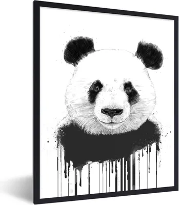 Produktbild von MuchoWow® Gerahmtes Poster Panda - Tropfen - Tiere - Weiß 30x40 cm - Poster mit Schwarzem Bilderrahmen Wandposter Rahmen Foto Bilder - Wanddeko - Kunstdrucke