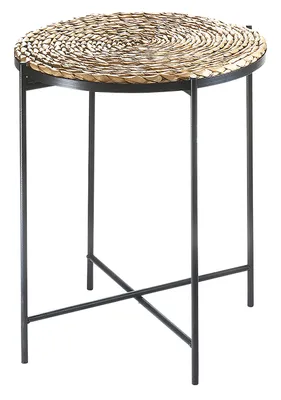 Produktbild von Kobolo Beistelltisch COFFEE abnehmbarer Tischplatte Seegras und Metall Tablett - 38x38x45cm rund beige Sofatisch Beistelltische Kaffeetisch Nachttisch