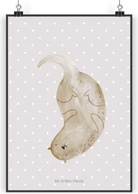 Produktbild von Mr. & Mrs. Panda Bild Otter Kopfüber DIN A3 - Grau Pastell - Geschenk, kunstdruck poster, Niedlich, Seeotter, wanddeko, See, Wandbild, Plakat, Süß, drucke