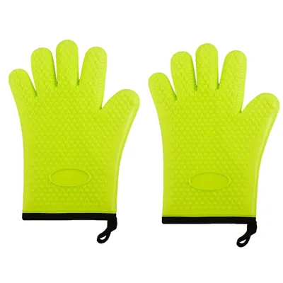 Produktbild von Hitzebeständige Handschuhe BBQ-Küchen-Silikon-Ofenhandschuhe, sichere Handhabung von Töpfen und Pfannen zum Grillen, Kochen, Backen,Grün
