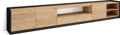 Produktbild von TV-Schrank, Lowboard, 310x37x50cm, Für TV-Geräte bis zu 80", Fernsehtisch, Eiche Schwarz