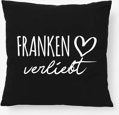 Produktbild von Huuraa Kissen Franken verliebt 40x40cm mit Füllung Black Baumwolle Dekokissen Geschenkidee