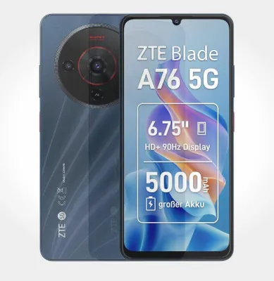 Image de ZTE Blade A76 128 GB 5G Smartphone 17,1 cm (6,75 pouces) Android 50 MP Appareil photo unique Double Sim WiFi 5 (Stardust Black) [Classe énergétique B] (123452601009)