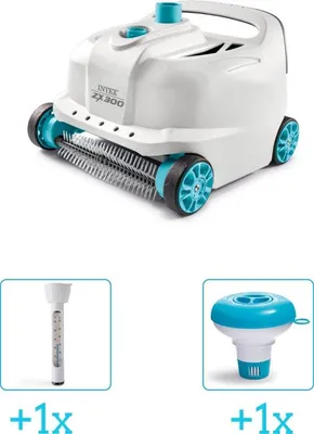Obrázok produktu pre Čistič bazénov – Automatický 3-dielny vysávač – Vrátane teplomera a dávkovača chlóru – Pre všetky typy bazénov – Vhodný pre veľké bazény
