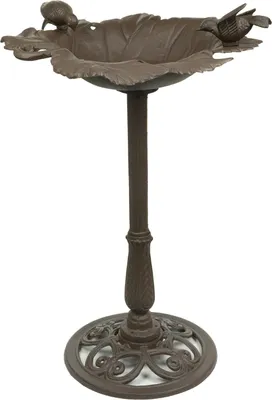 Image de Moritz Bain d'oiseaux 77 cm de haut brun fonte massive Bain d'oiseaux sauvages pour jardin forme de feuille Bain d'oiseaux avec support design antique