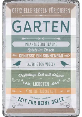 Produktbild von Gartenregeln Schild - Blechschilder Garten mit Sprüchen - nostalgische Dekoration als Gärtner Geschenke - retro Deko vintage Metallschild
