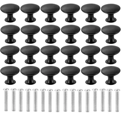Image de Lot de 24 poignées de tiroir, 30 mm, noir mat, avec 24 vis, pour armoires, tiroirs et cuisines.