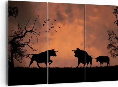 Produktbild von Bild auf Leinwand - Leinwandbild - Tier wütend Stier - 165x110cm - Wand Bild - Wanddeko - Leinwanddruck - Bilder - Kunstdruck - Wanddekoration - Leinwand bilder - Wandkunst - CE165x110-0494