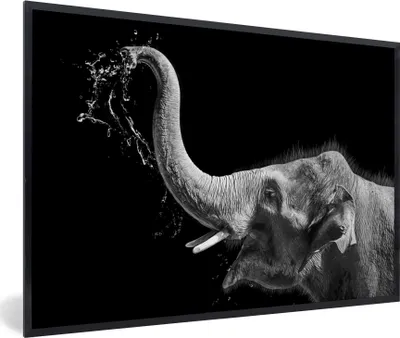 Produktbild von MuchoWow® Gerahmtes Poster Porträt - Elefant - Tiere - Schwarz und weiß 30x20 cm - Poster mit Schwarzem Bilderrahmen Wandposter Rahmen Foto Bilder - Kunstdruck - Bild-Poster