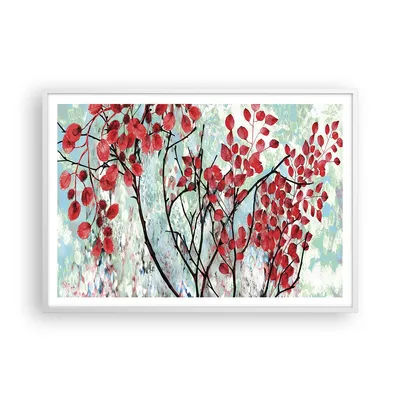 Produktbild von Gerahmtes Poster - Weißer Rahmen - Rot Blätter Zweige - 100x70 cm - Wand Bild - Wanddeko - Wandbilder - Kunstposter - Wandposter - Bilderrahmen - Bilder - Kunstdruck - P2WAA100x70-4508