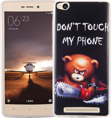 Produktbild von Handy Hülle für Xiaomi Redmi 3 Cover Case Schutz Tasche Motiv Slim Silikon TPU Schriftzug Bär mit Kettensäge