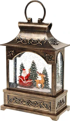 Produktbild von Schneekugel als Laterne mit Weihnachtsmann & Schlitten, Musik, Licht, Glitzerantrieb, 16,6*8,8*25cm Weihnachtsdeko weihnachtliche Schütteldeko