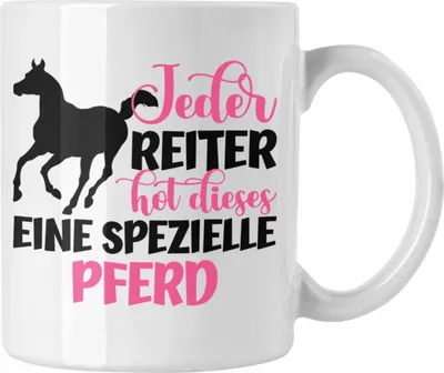 Produktbild von Trendation - Pferde Reiter Mädchen Geschenk Tasse Reiten Reiterin Kinder Becher Spruch Lustig Geburtstag (Weiß)