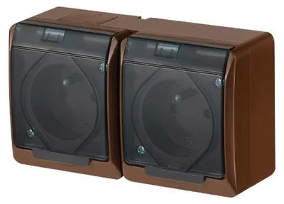 Produktbild von Hermes Hermetische Doppelsteckdose mit/ohne 16A IP44 braun GNT 0322-05