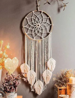 Obrázok produktu pre Unyqoos® Macramé, nástenná dekorácia, 88 cm, priemer 30 cm, bavlna a drevený kruh, ručne vyrobená s retiazkami – boho dekorácia do spálne a obývačky
