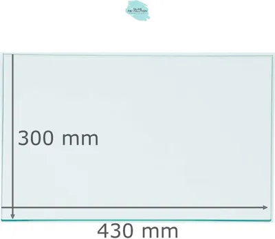 Produktbild von Kühlschrank Einlegeboden - Klarglas 4 mm - eckige Ecken - 430 mm x 300 mm - (89,96 EUR / qm - Mindestbfl. 0,25 qm - Kantenb. 5,35 EUR / lfm)