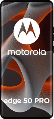 A Motorola Edge 50 Pro smartphone is shown with a stylized background.