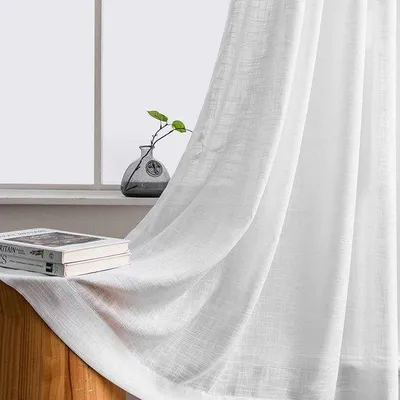 Obrázok produktu pre Ibenzoa® Sada závesov – biele, priehľadné závesy s vzhľadom na ľan, 2 kusy, každé o rozmeroch 245 x 140 cm, vhodné do obývačky a spálne