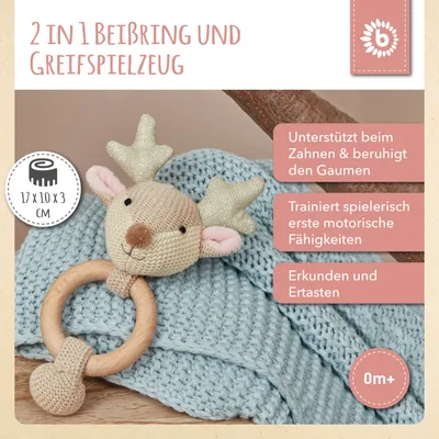 Zdjęcie produktu dla Bieco zabawka do chwytania jeleń z grzechotką, bawełna, naturalny