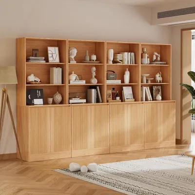 Obrázok produktu pre Knižnica so 6 policami a 2 dvierkami, výška 180 cm, materiál: MDF, vzhľad dreva