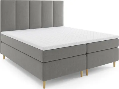 Produktbild von MR GROUP Boxspringbett mit Bettkasten LATIDA 120x200cm, H3 geflechtes Stoff Polsterbett mit Matratze, Topper Doppelbett Bett für Schlafzimmer hellgrau