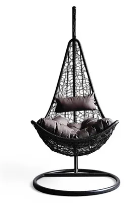 Immagine prodotto di Dondolo sospeso antracite con struttura in metallo con seduta in wicker 195x82x122 cm Lendra