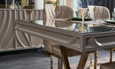 Produktbild von Esstisch Essgruppe Essecke Esszimmer Holz Braun Set 7tlg Stühle Luxus