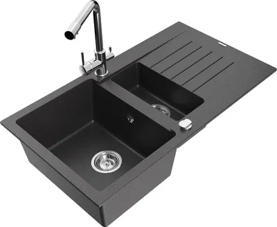 Produktbild von Mexen Matias 1,5-Becken-Granitspüle mit Abtropffläche und Mischbatterie Duero, Schwarz gesprenkelt - 6502-76-671600-00
