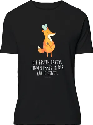 Produktbild von Mr. & Mrs. Panda S T-Shirt Fuchs Koch - Schwarz - Geschenk, Spruch Lustig, Kochmütze, Tshirt, Shirt, Rundhals, mit Aufdruck, Bäcker, Hungrig, Chefkoch, Geburtstag