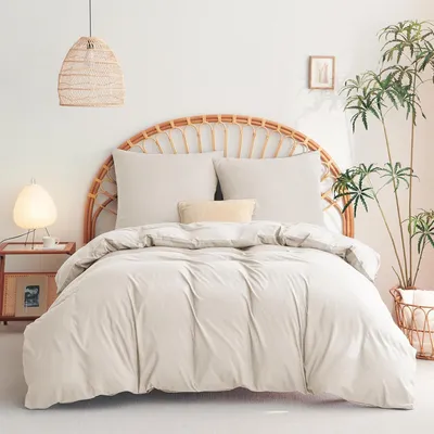 Imagen del producto de TRANKIELO® - Juego de funda de edredón de 200 x 200 cm - Microfibra - Beige - Incluye 2 fundas de almohada de 65 x 65 cm